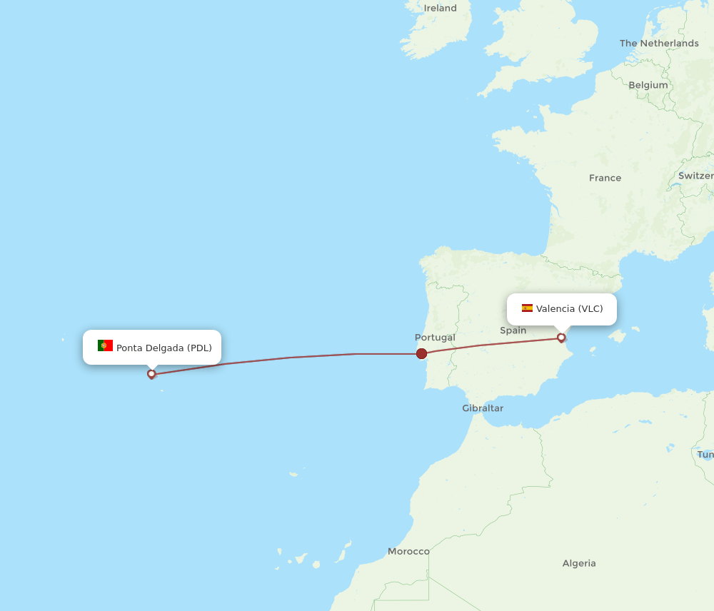 PDL to VLC flights and routes map