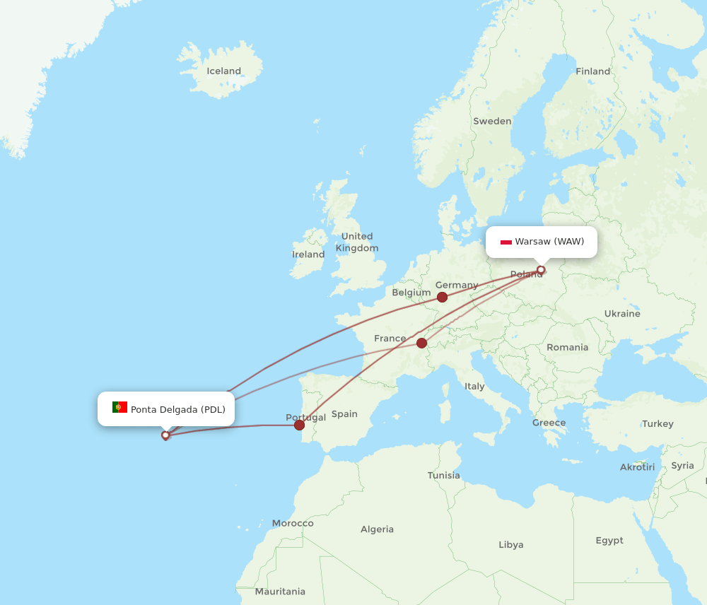 PDL-WAW flight routes