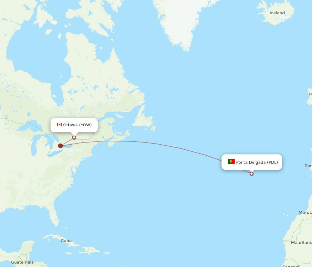 PDL-YOW flight routes