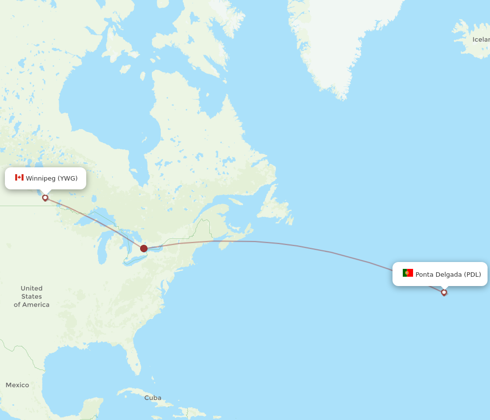 YWG to PDL flights and routes map