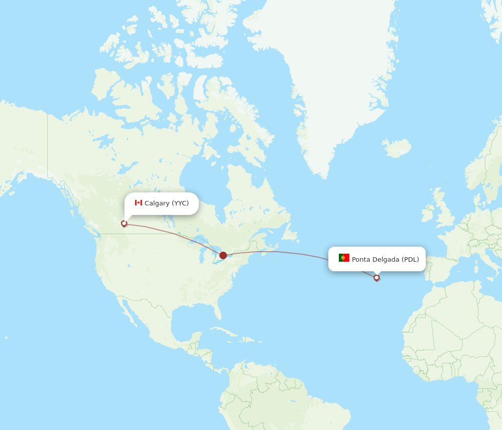 PDL to YYC flights and routes map