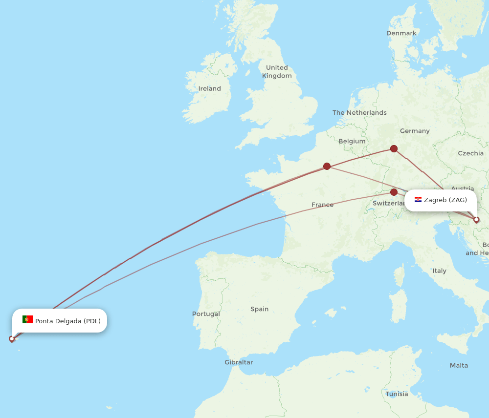 PDL-ZAG flight routes