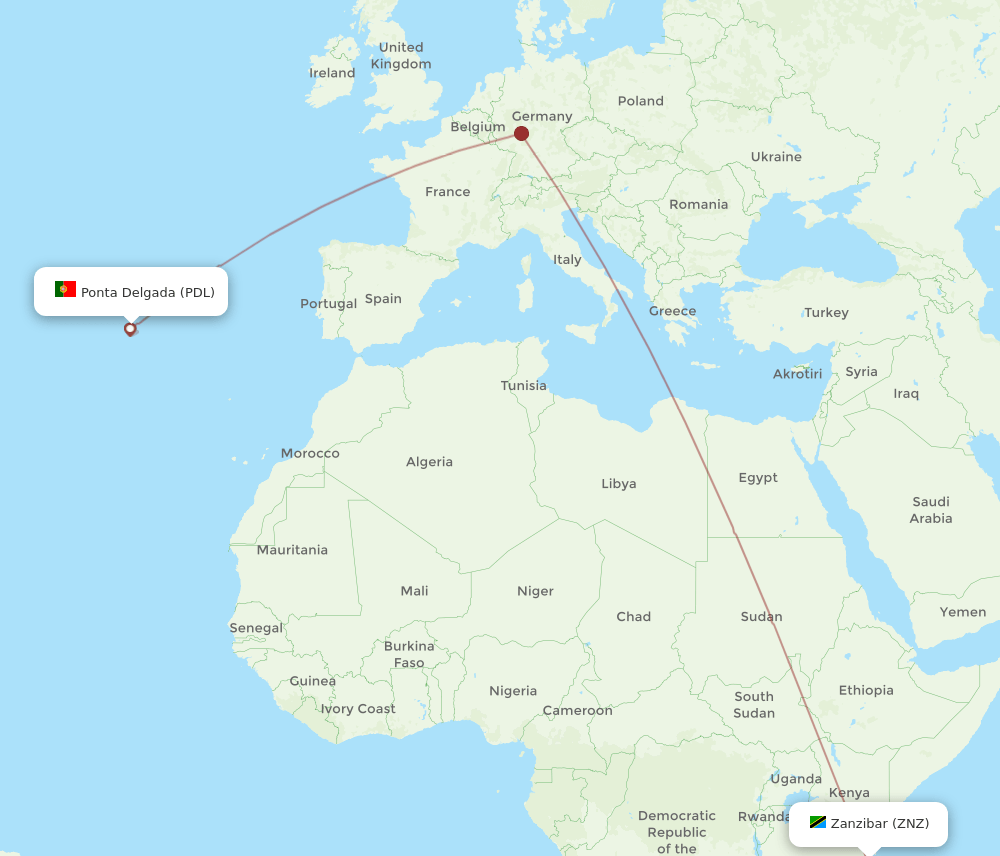 PDL to ZNZ flights and routes map