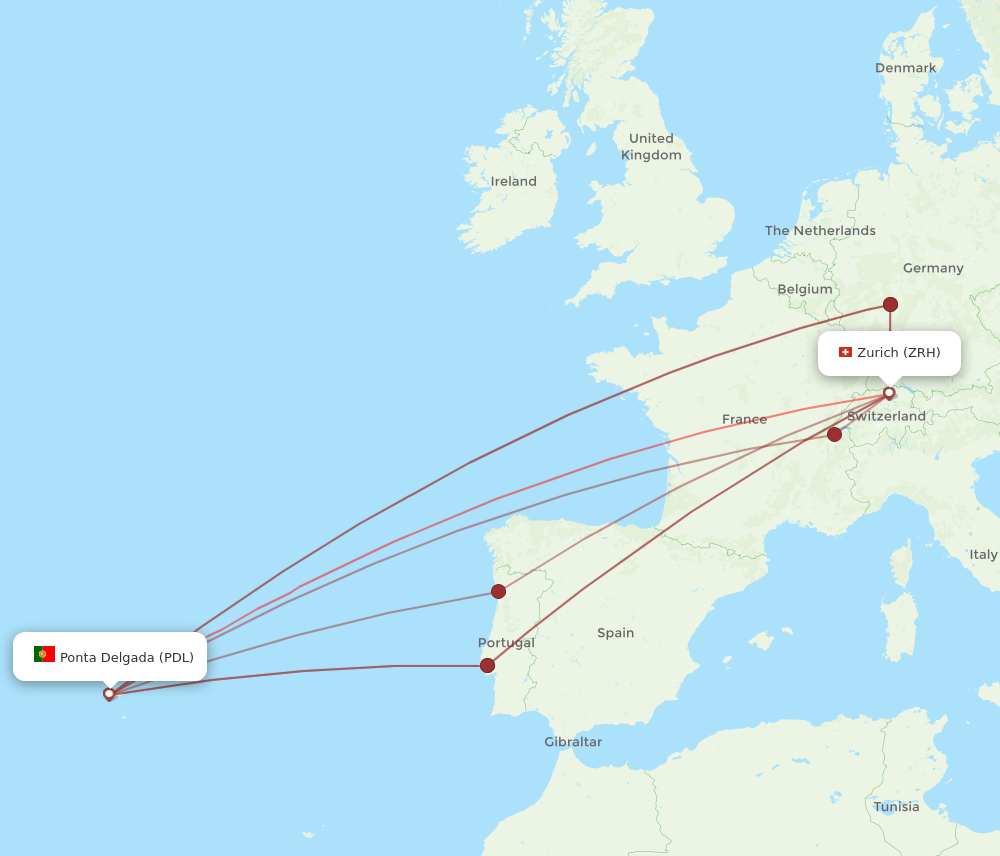 PDL-ZRH flight routes
