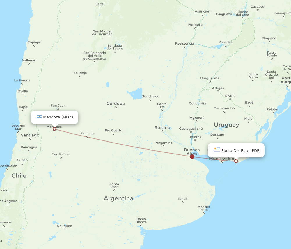 PDP to MDZ flights and routes map