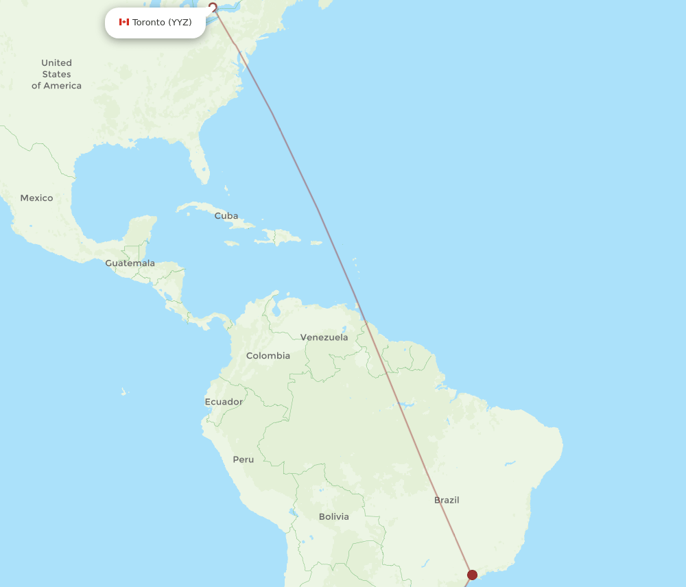 Toronto - Punta Del Este route map and flight paths