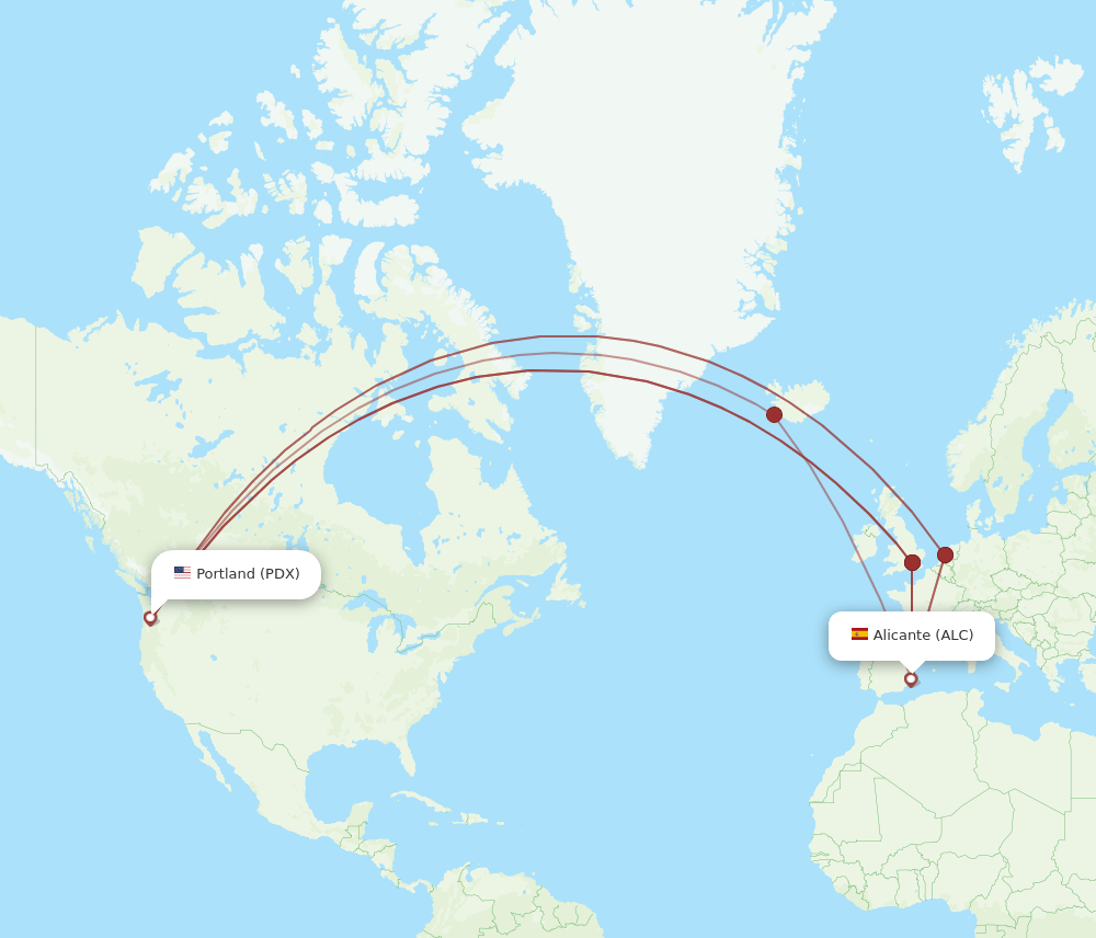 PDX-ALC flight routes