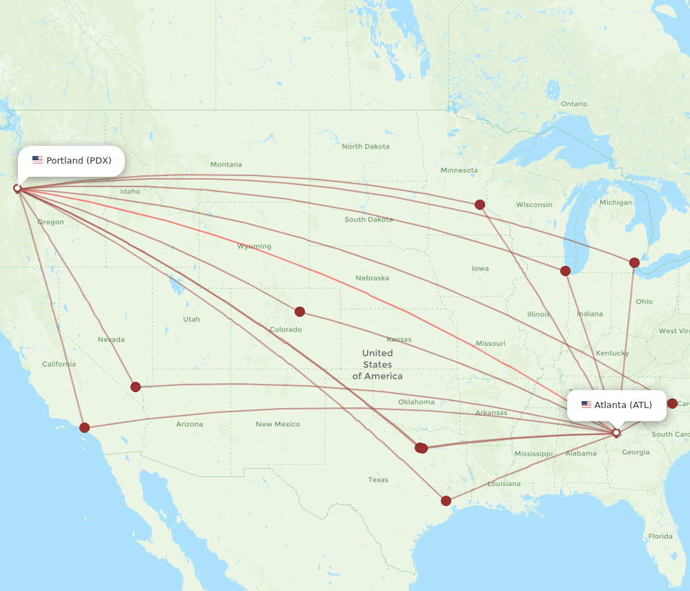 PDX-ATL flight routes