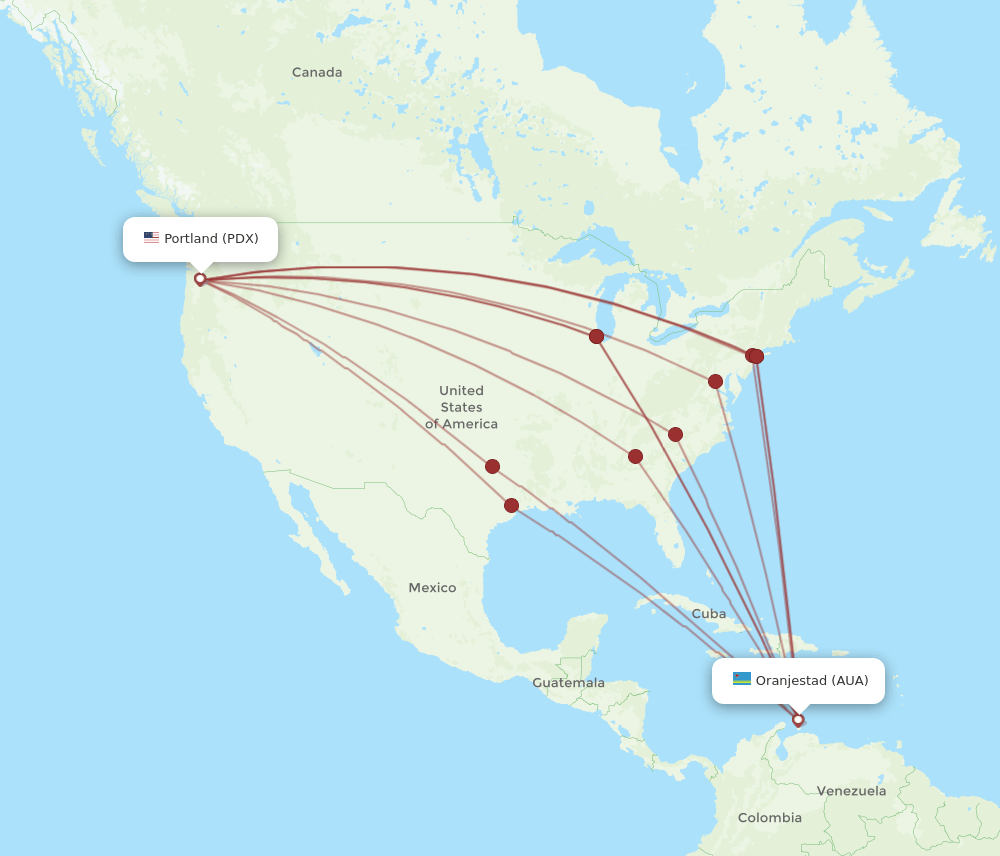 PDX-AUA flight routes