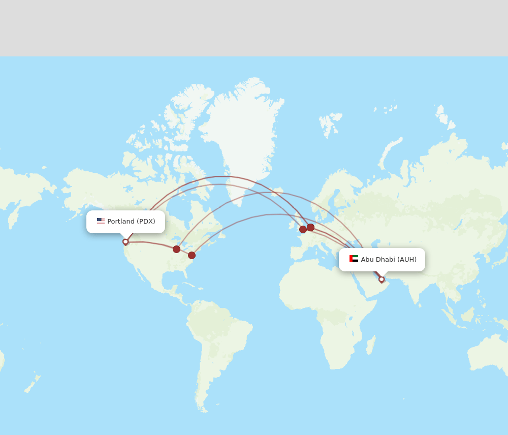 PDX to AUH flights and routes map