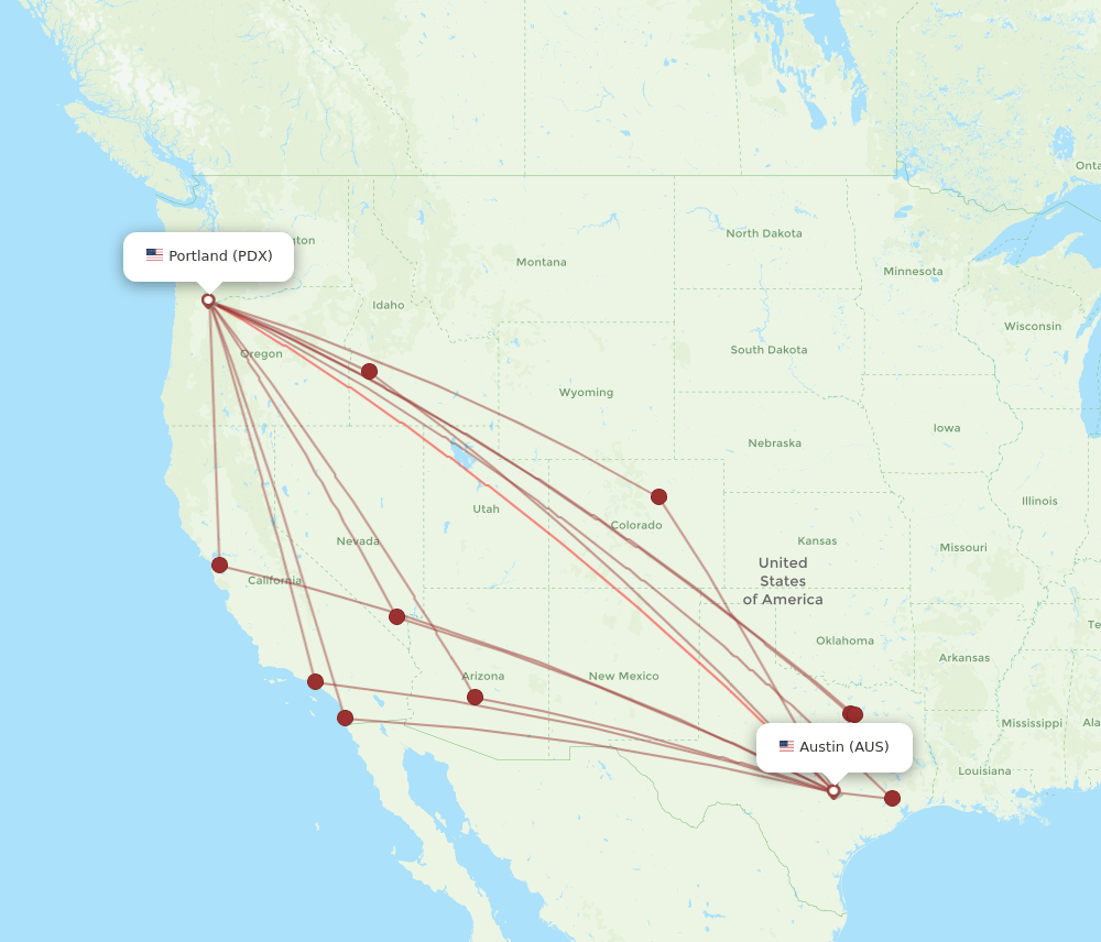PDX-AUS flight routes