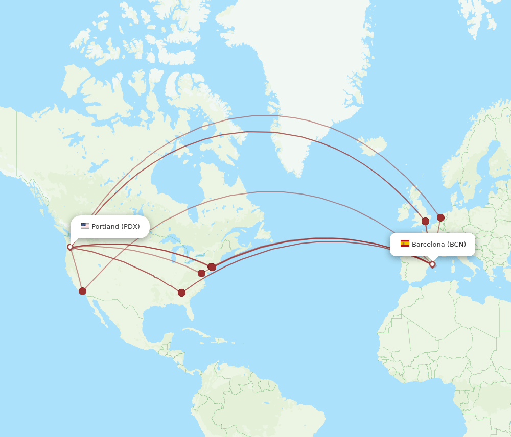 PDX-BCN flight routes