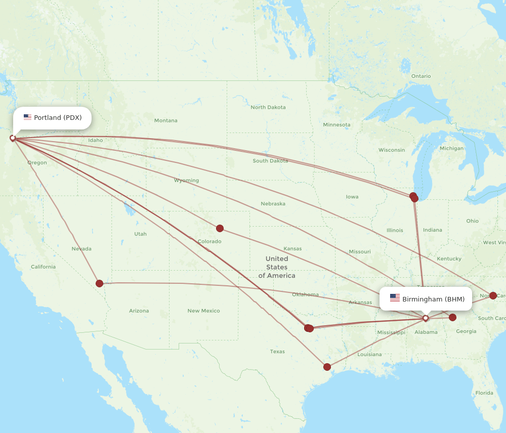 PDX-BHM flight routes