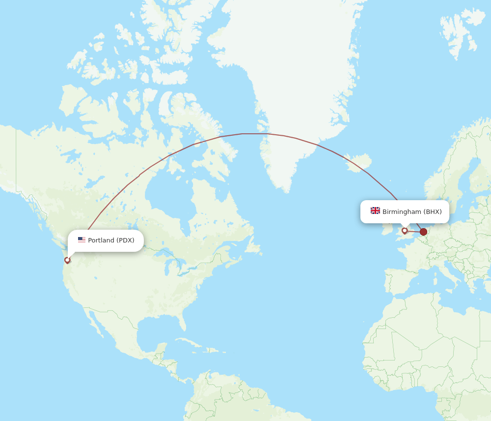 PDX-BHX flight routes