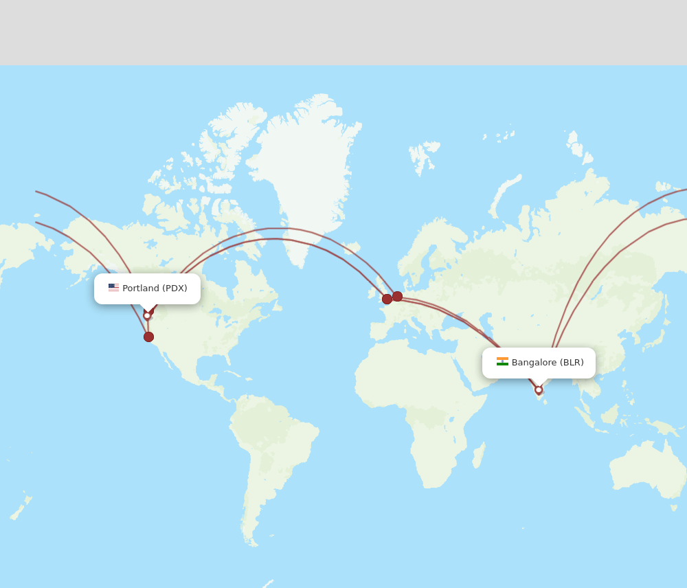 PDX-BLR flight routes