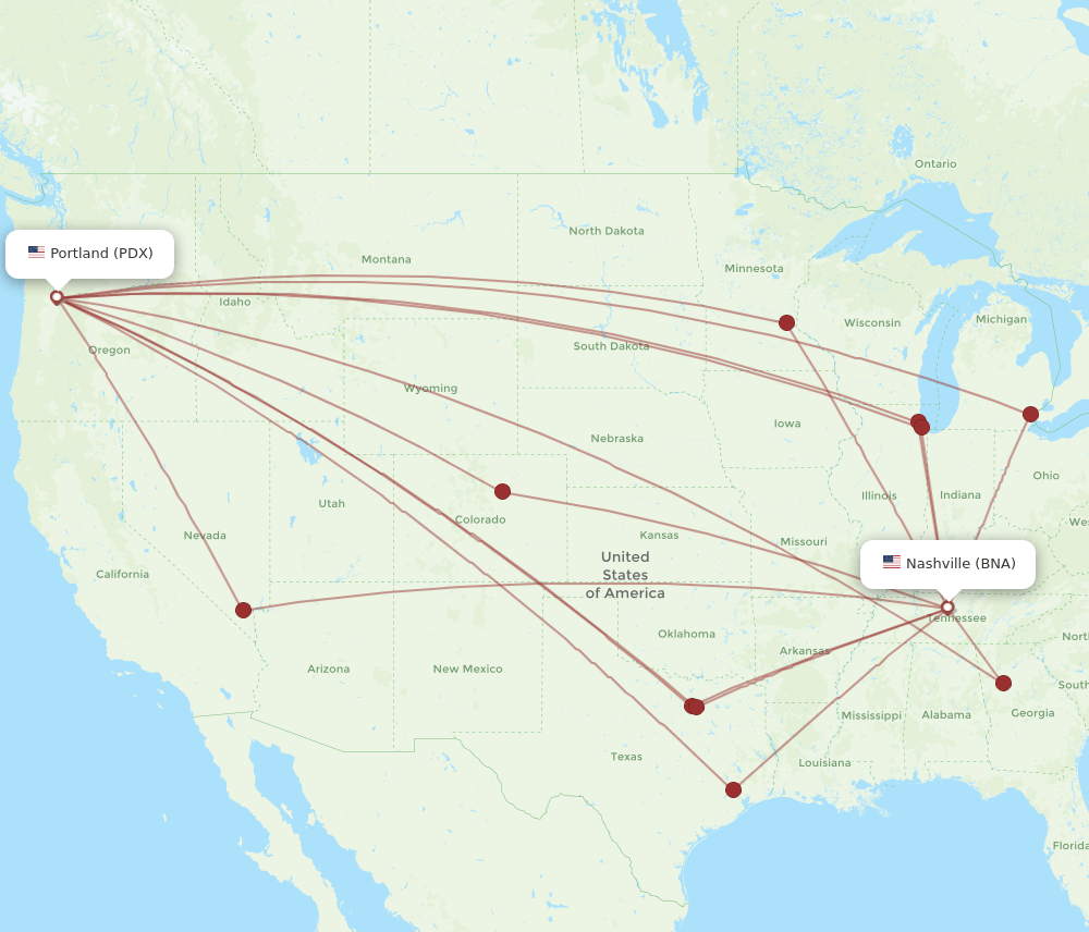 PDX-BNA flight routes
