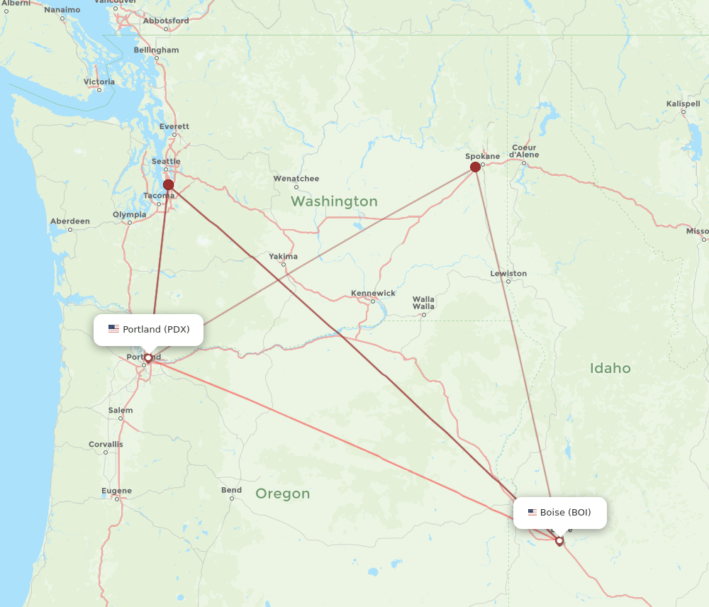 PDX to BOI flights and routes map