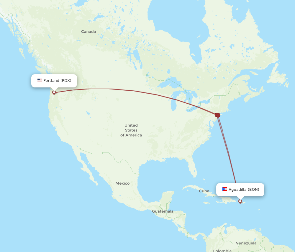 PDX to BQN flights and routes map