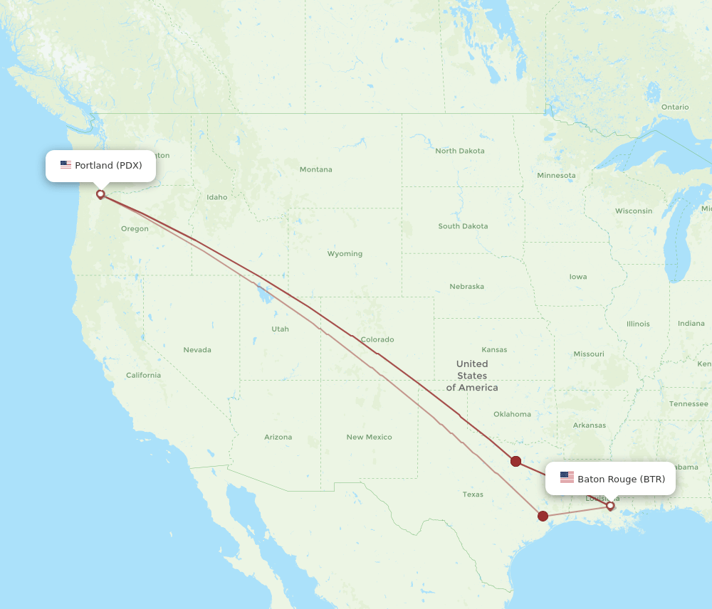 PDX-BTR flight routes