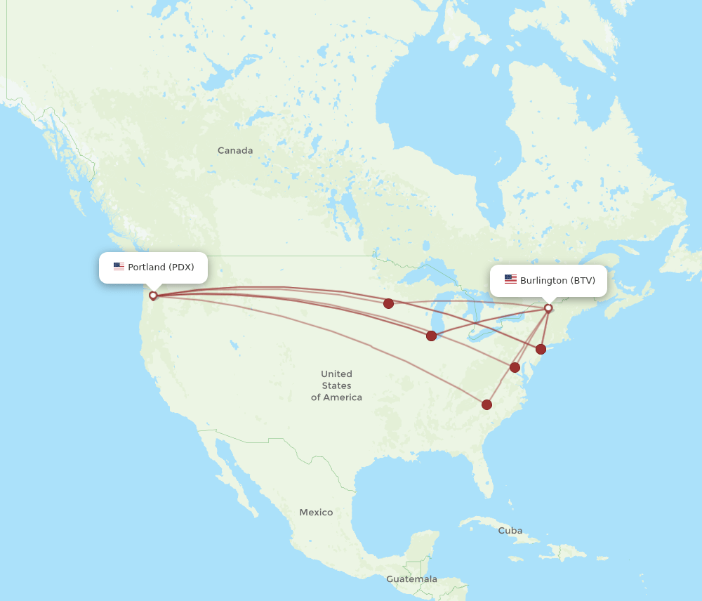 PDX-BTV flight routes