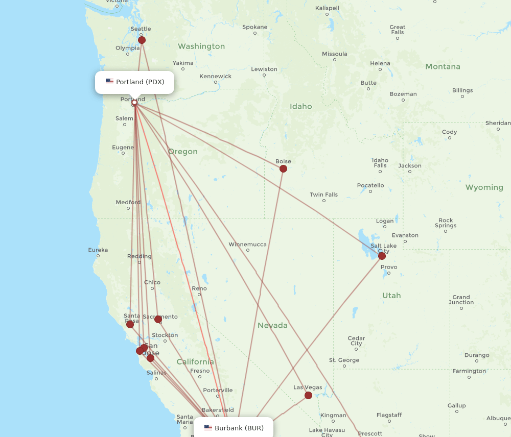PDX-BUR flight routes