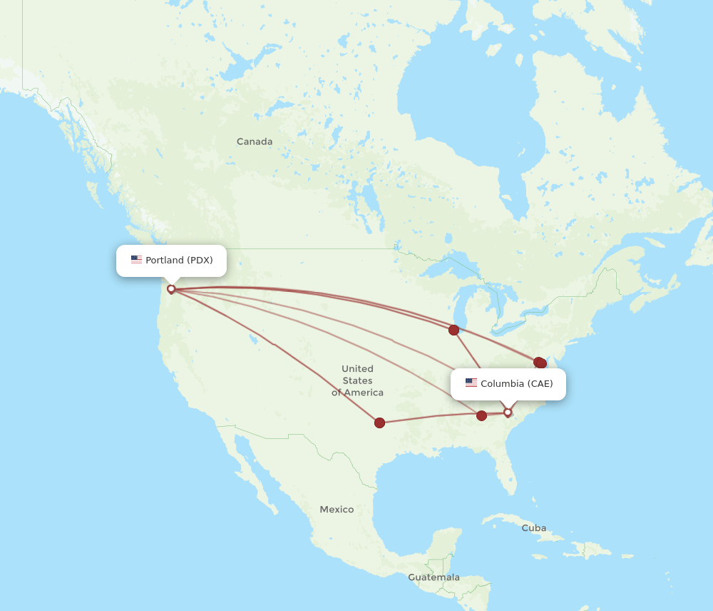 PDX-CAE flight routes