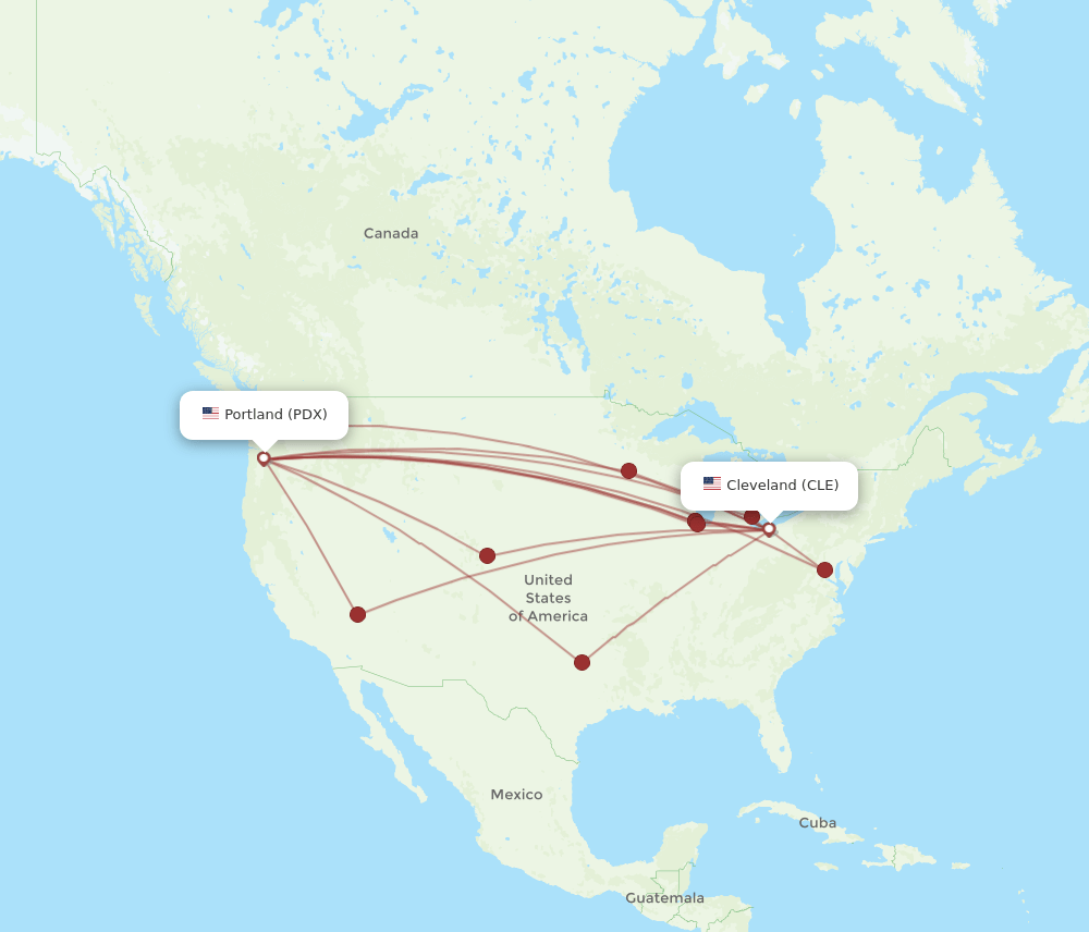 PDX-CLE flight routes