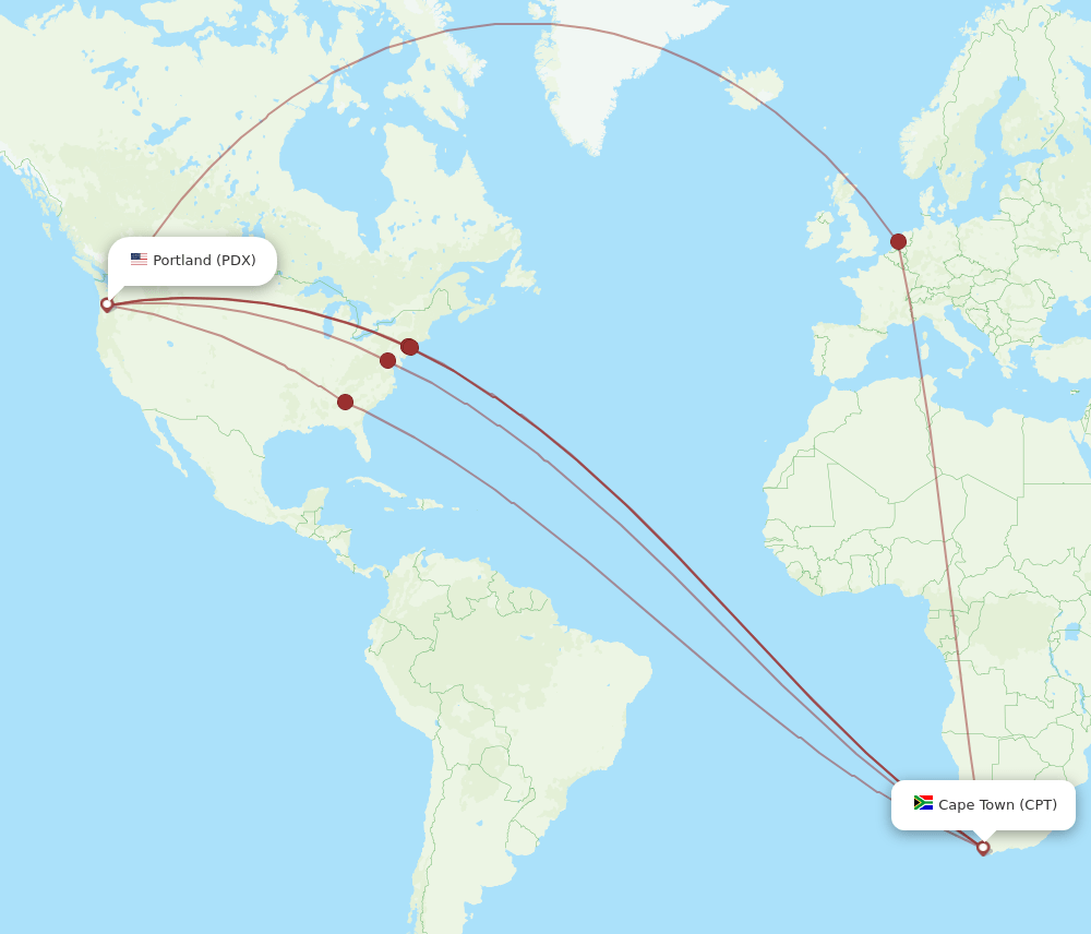 PDX-CPT flight routes