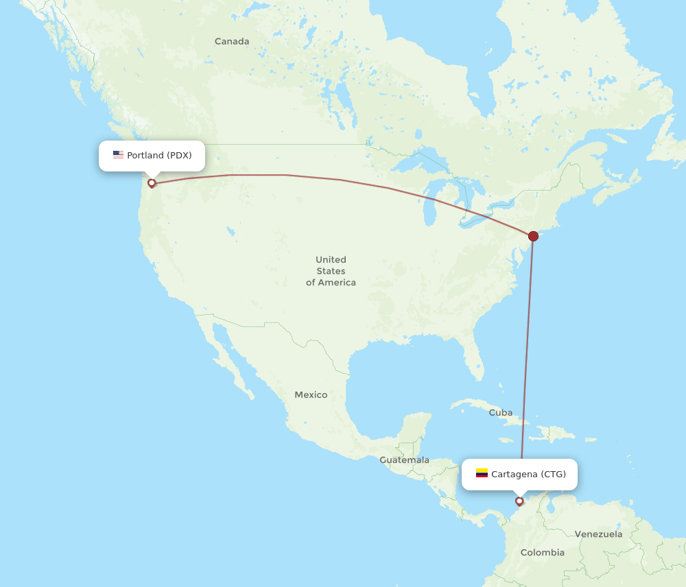 Cartagena - Portland route map and flight paths