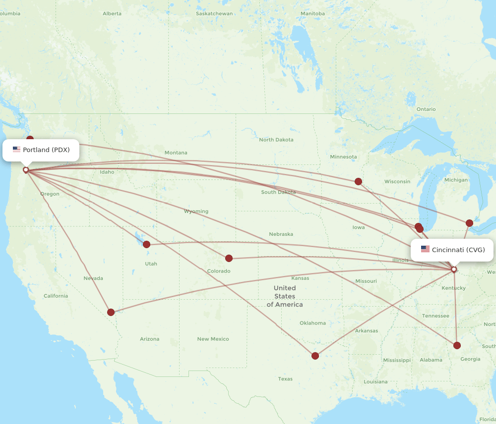PDX-CVG flight routes