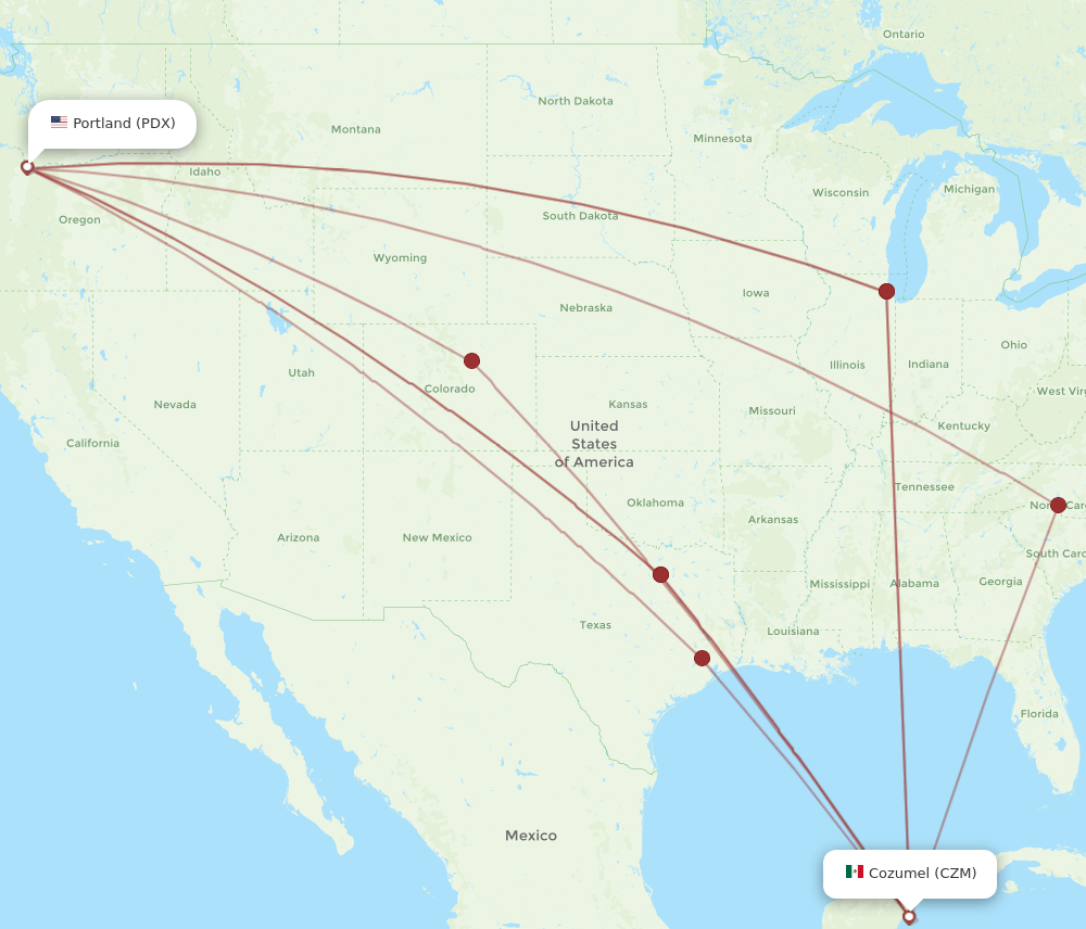 PDX to CZM flights and routes map