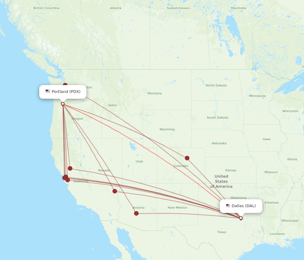 PDX-DAL flight routes