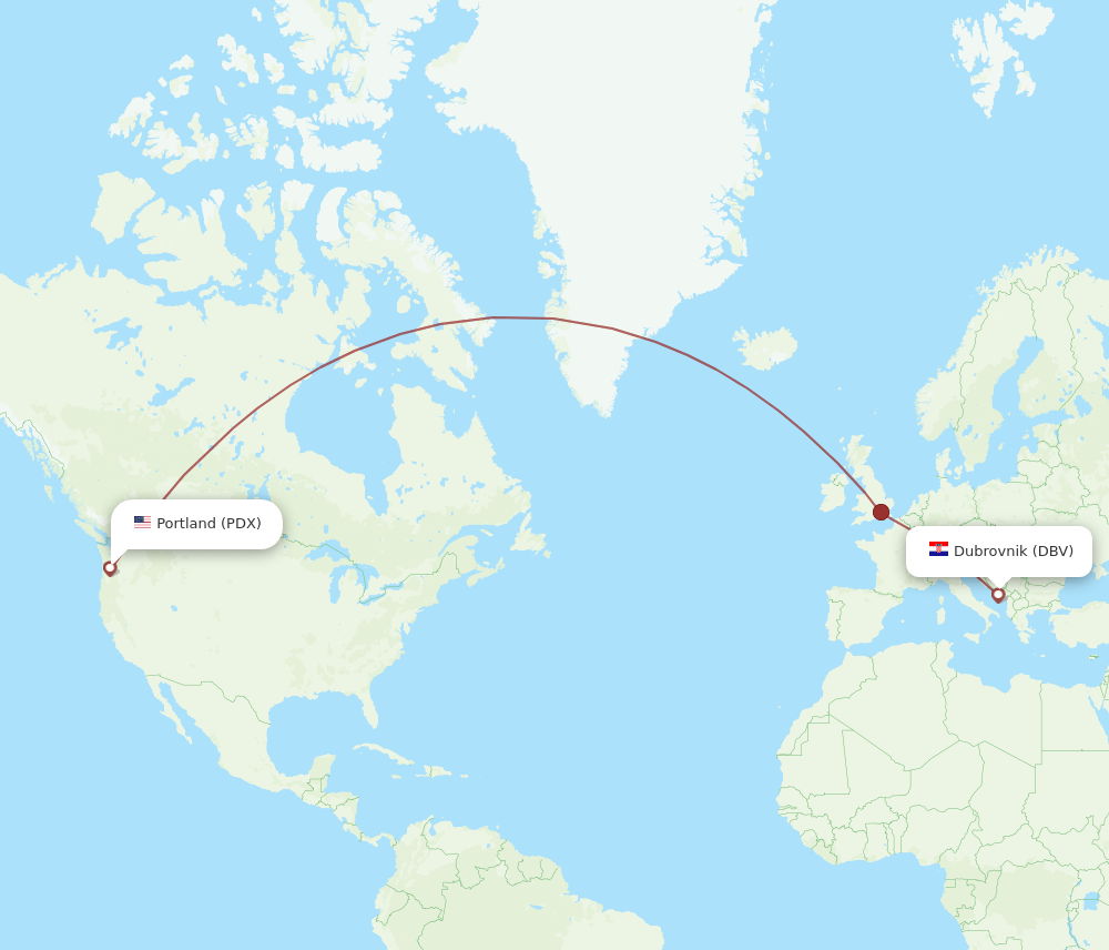 PDX to DBV flights and routes map