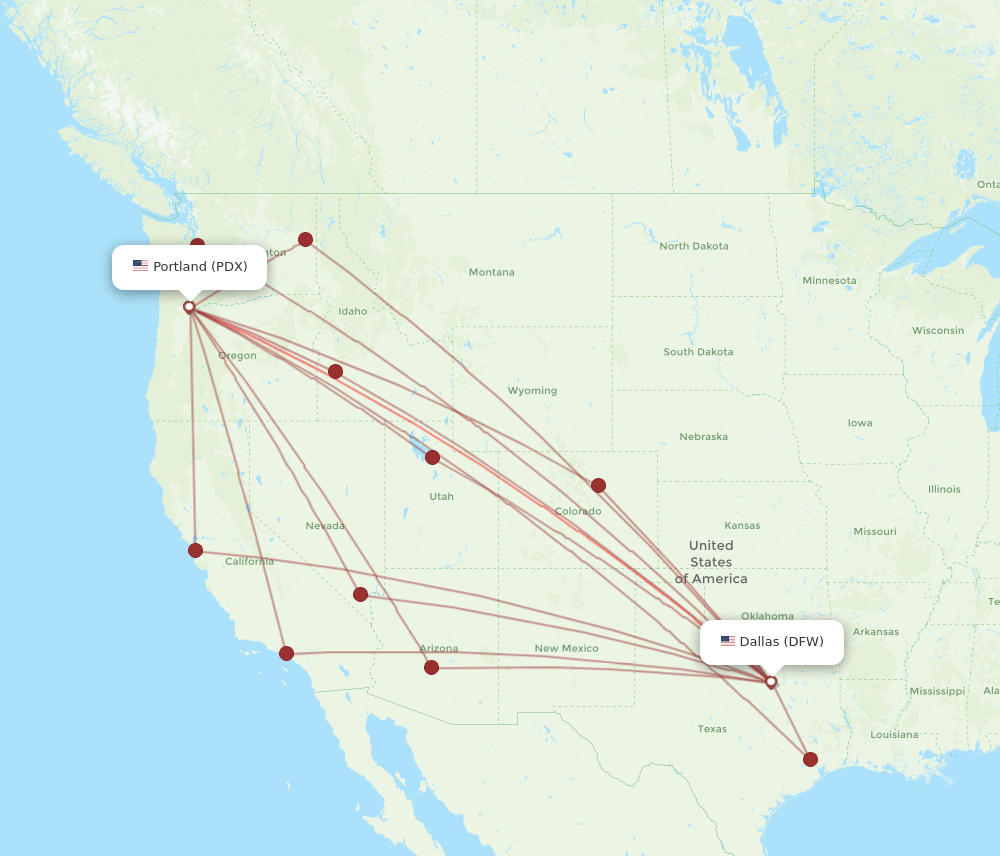 PDX-DFW flight routes