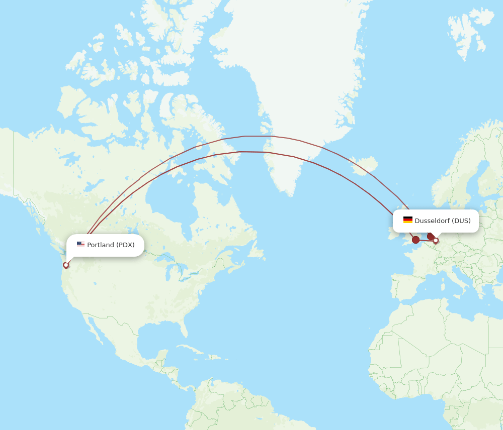 PDX to DUS flights and routes map