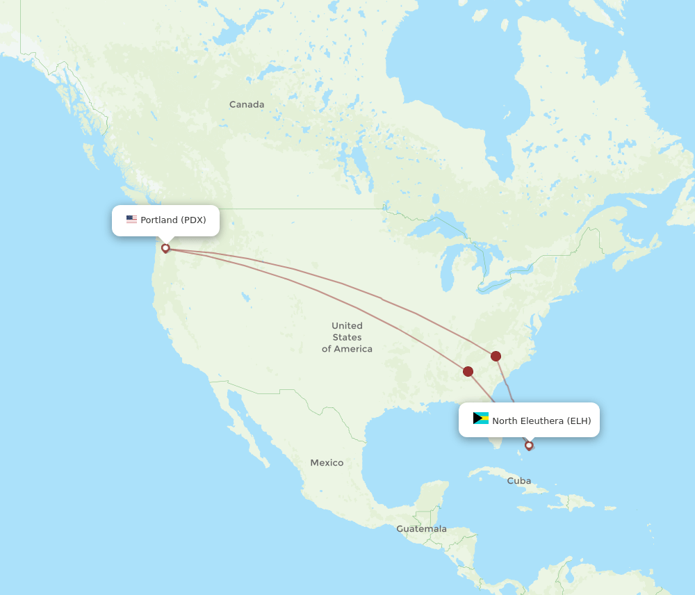 PDX-ELH flight routes