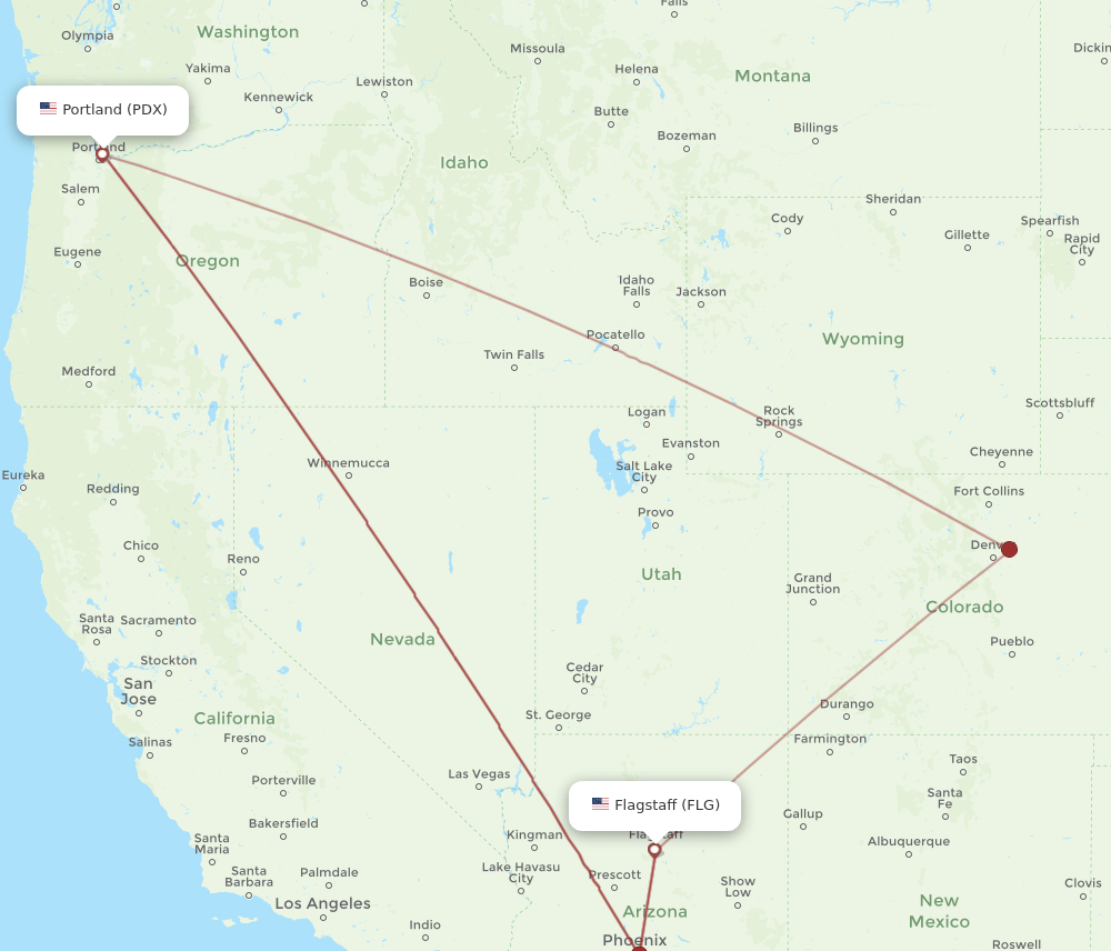 PDX to FLG flights and routes map