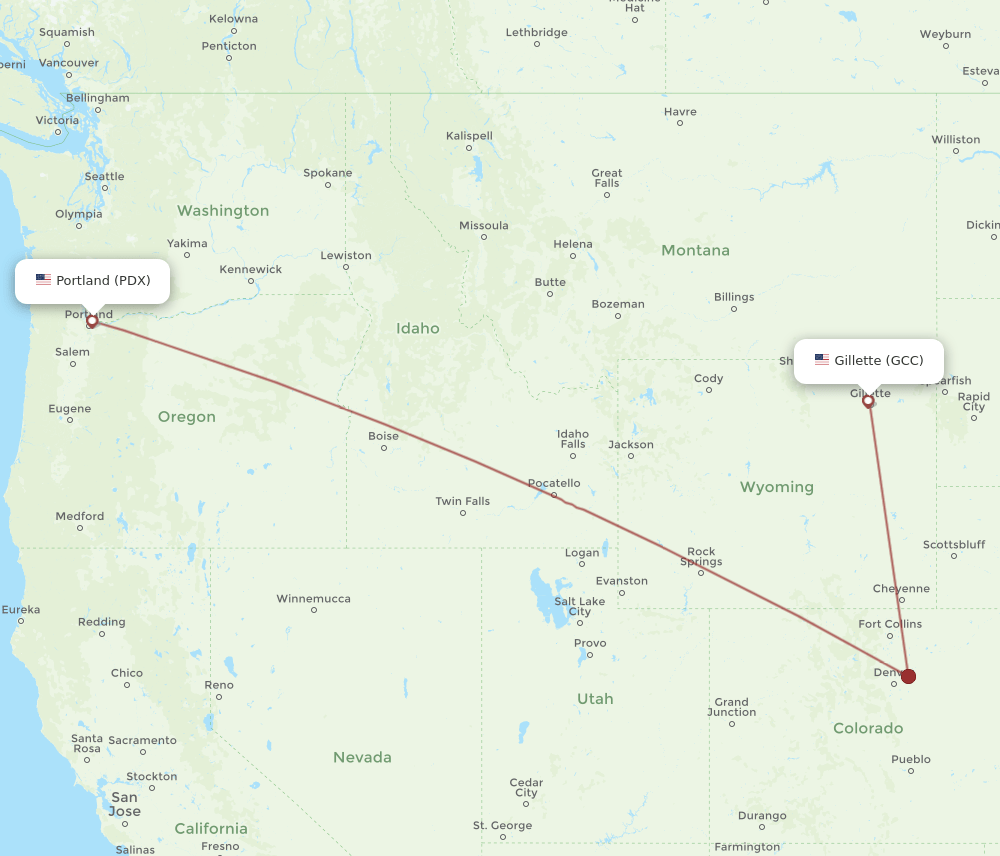 PDX to GCC flights and routes map