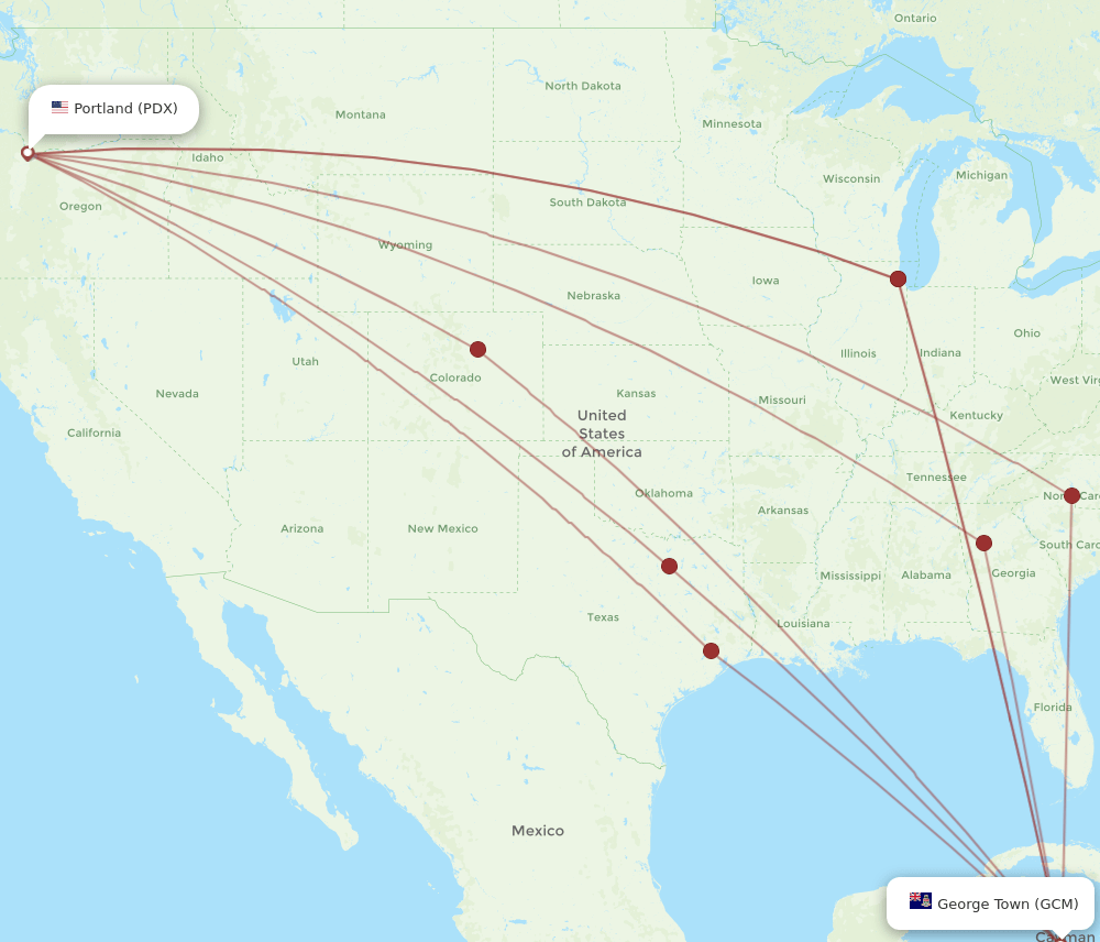 PDX-GCM flight routes