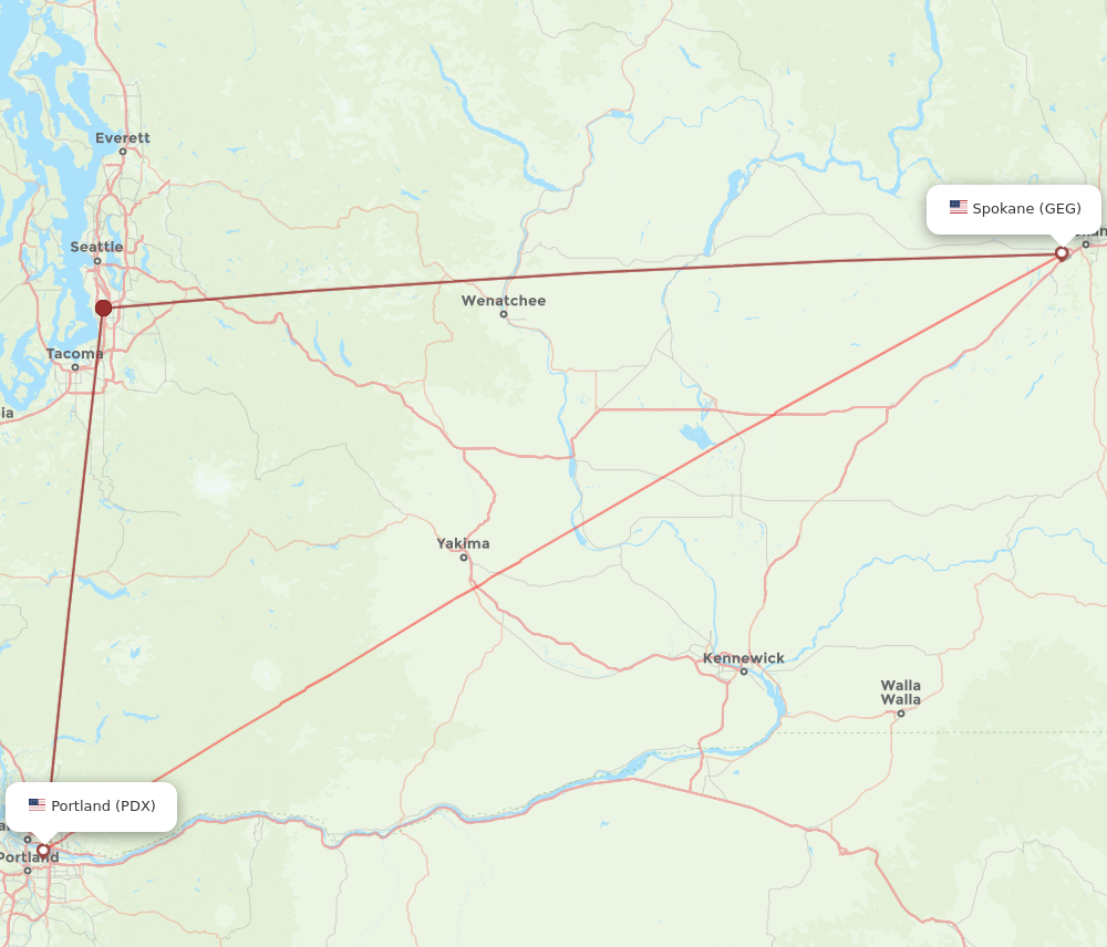 PDX to GEG flights and routes map