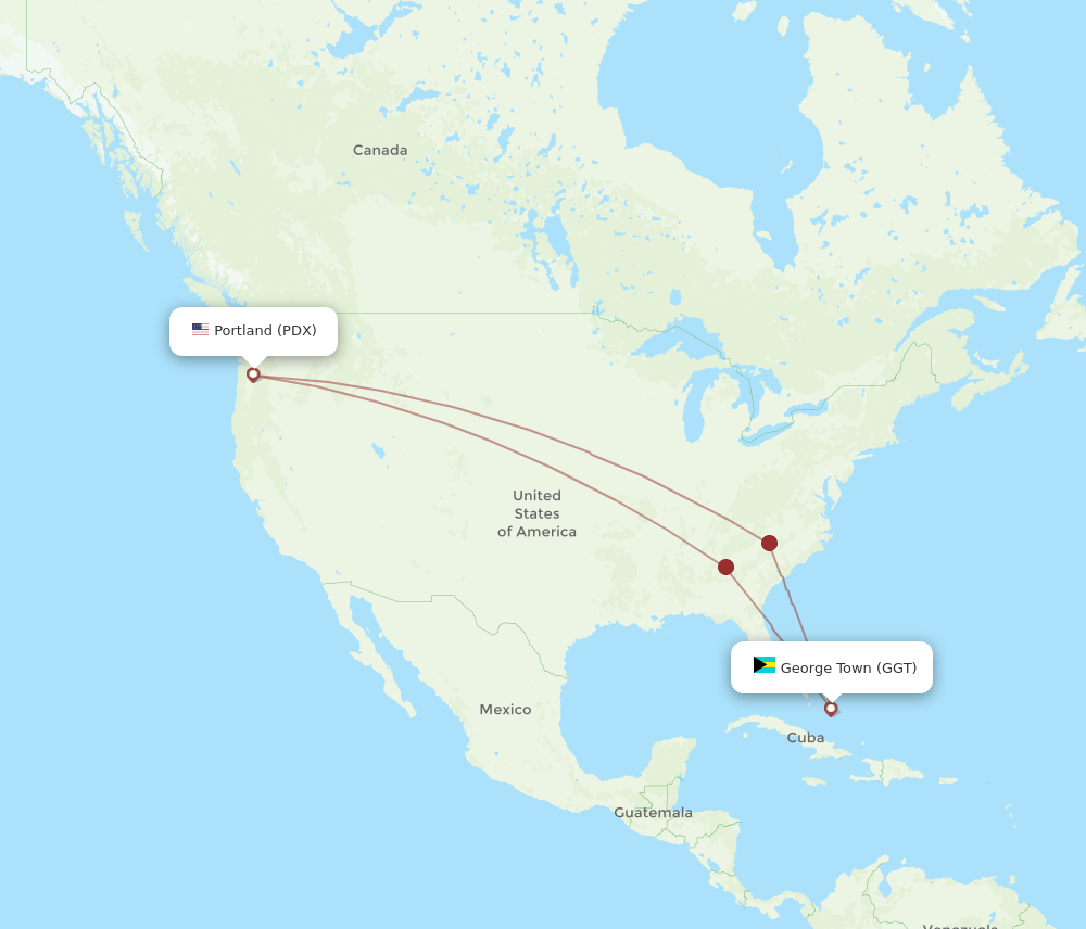 PDX-GGT flight routes
