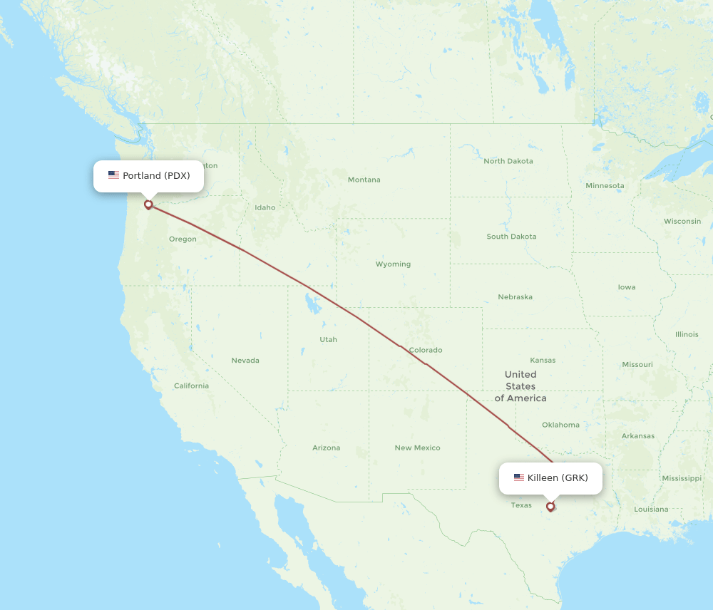 PDX-GRK flight routes