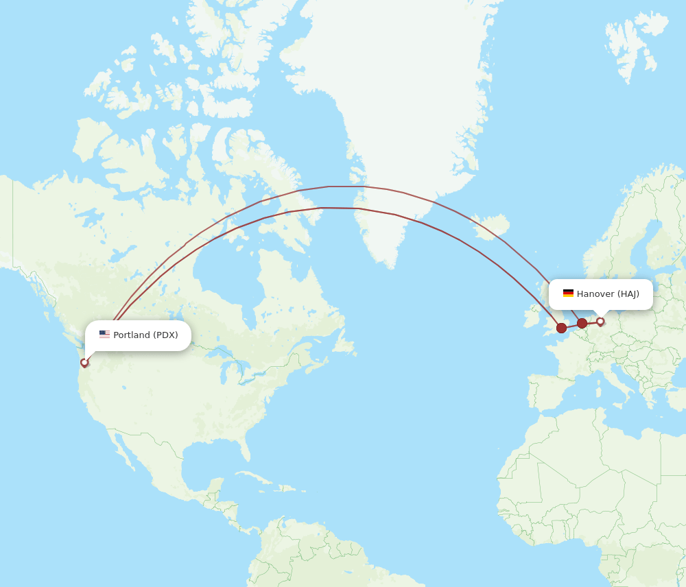 PDX to HAJ flights and routes map