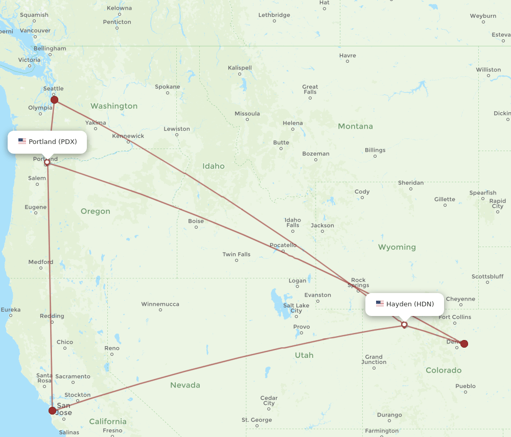 PDX to HDN flights and routes map