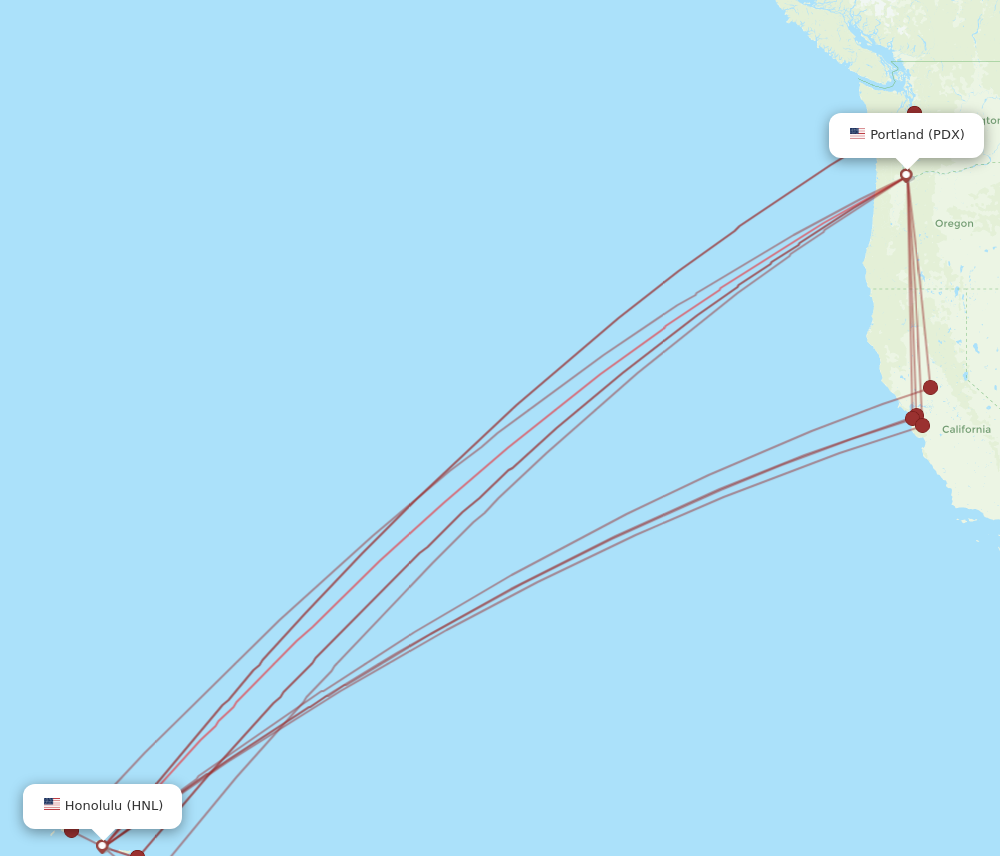 PDX to HNL flights and routes map