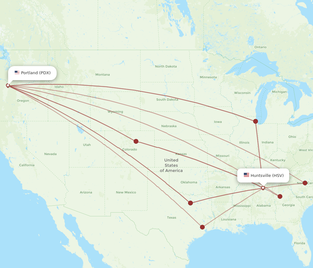 PDX-HSV flight routes