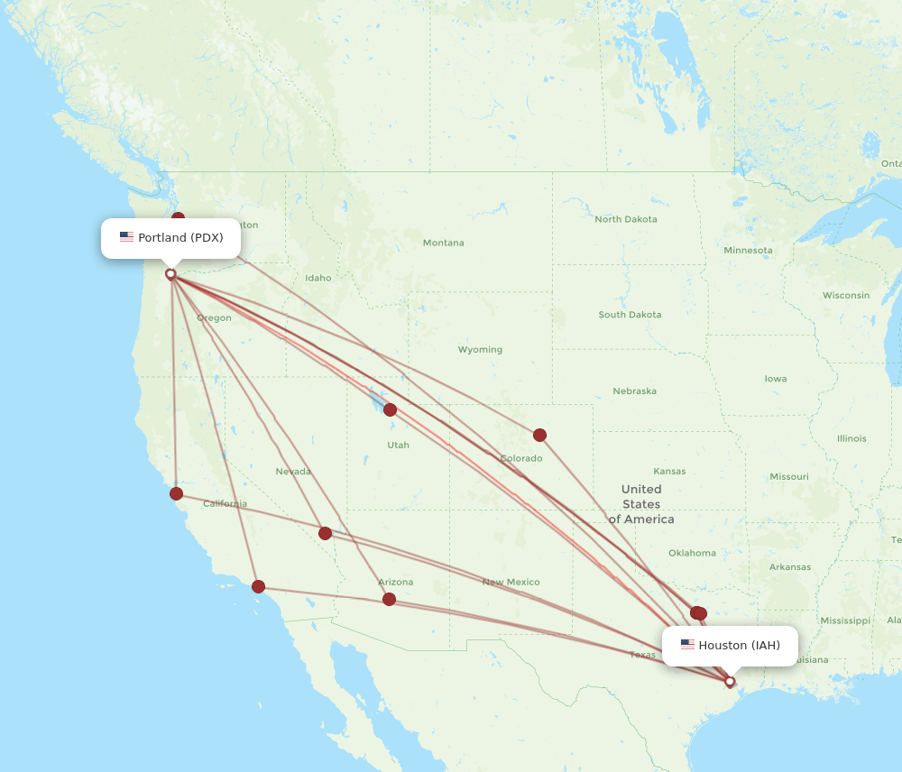 PDX to IAH flights and routes map