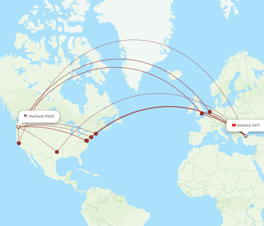 PDX-IST flight routes