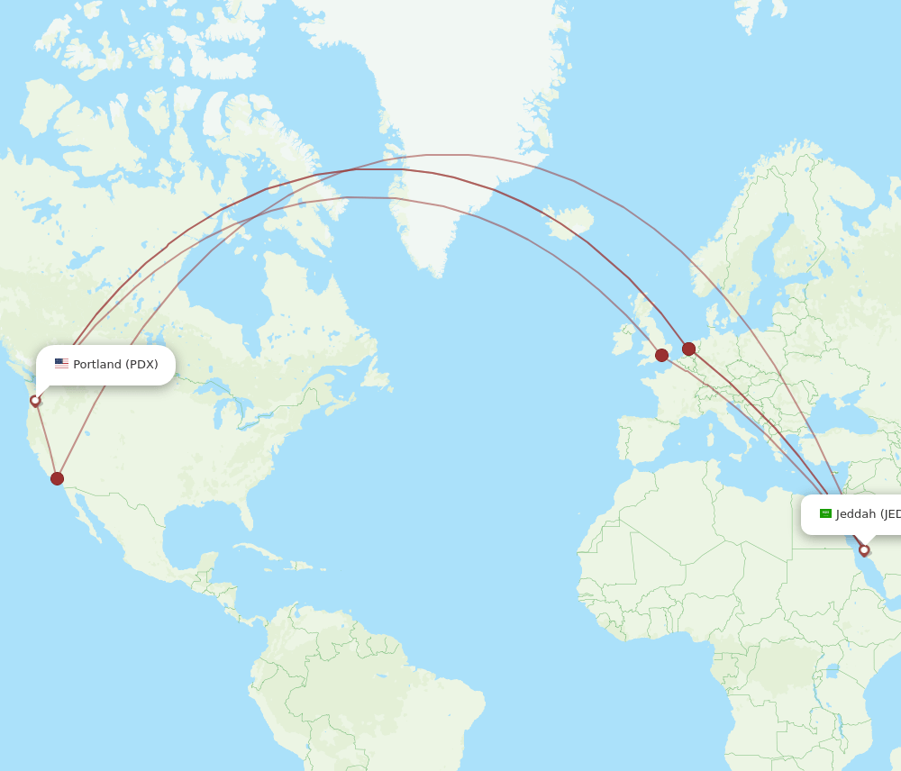 PDX-JED flight routes