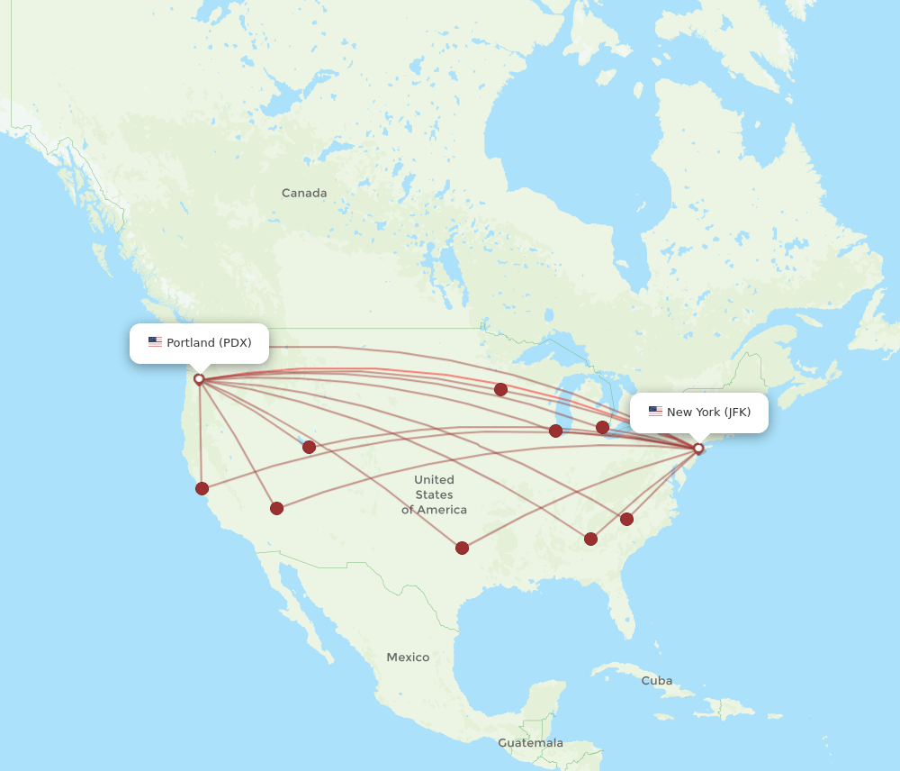 PDX-JFK flight routes
